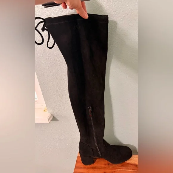 Black Over-the-Knee Block Heel Boots - Picture 5 of 10